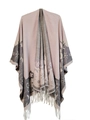Women's pink and grey floral leopard poncho with long fringe tassels on the hem - SH15-2 Pink Jacquard