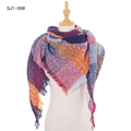 Plaid shawl scarf with dark purple, burgundy and yellow tones featuring soft fringe edges - Wine Red (SJ1-08#)