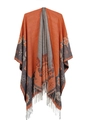 Women's leopard jacquard knit shawl with orange-grey bohemian sun patterns and tassels - SH15-4 Orange Jacquard