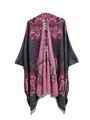 Bohemian geometric knit shawl with pink and grey floral patterns and tassel hem - 150x130cm / Mandala Black (SH3-01)