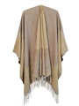 Women knit shawl featuring camel color block and yellow floral patterns with white fringe - SH15-5 Khaki Jacquard