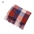 Red and blue plaid cashmere-like scarf with long tassels in a folded variant view - Rust Red Plaid (2#)