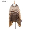 Brown and beige hooded knit poncho featuring herringbone patterns and fringe details - Tops / 135x135+25cm / Yellow (DP4-04#)