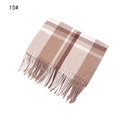 Plaid scarf shawl in beige and brown cashmere-like fabric with tassels, style 15# - Khaki Plaid (15#)