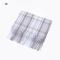 Plaid scarf in light blue, gray and pink with fringe details on a white background - Light Gray Plaid (7#)