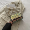 Mini sequin handbag with pearl handle and gold chain strap in shimmering silver finish - Gold