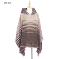 Women hooded knit poncho with herringbone pattern, purple gradient and fringe details - Tops / 135x135+25cm / Purple (DP4-07#)