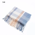 Plaid tassel scarf in blue and cream cashmere-like fabric, style 14 variant - Blue and Beige Plaid (14#)