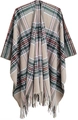 Plaid tassel poncho wrap in beige with green and orange stripes for autumn and winter - Rice Green (SH8-02)
