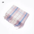 Pink and white plaid cashmere scarf with soft blue lines and delicate fringe trim - Pink and White Plaid (6#)