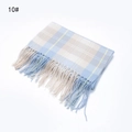 Plaid cashmere-feel scarf in light blue and beige with elegant fringe tassels - Blue Plaid (10#)