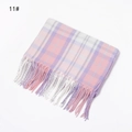 Pink and purple plaid cashmere-style scarf with fringe detail, style 11# - Purple Pink Plaid (11#)
