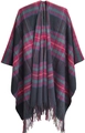 Women's thick plaid shawl cape with classic red and green tartan patterns and fringe - Black Green (SH8-05)