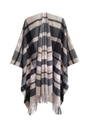 Women's plaid tassel poncho cloak in black, grey and beige block patterns - Khaki (SH10-01)