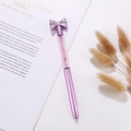 Bolígrafo elegante con lazo púrpura y purpurina líquida con cristales rosas finos - Rosa rojo