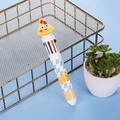 Multi-color retractable ballpoint pen with white plaid barrel and cute 3D pizza topper - Pizza Shape