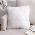 Ivory white faux fur square pillow on sofa with soft plush texture for home decor - 40*40cm (Cover + Insert) / White