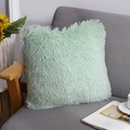 Plush light green faux fur square pillow on a grey sofa in a cozy home setting - 40*40cm (Cover + Insert) / Green