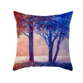 Dettaglio federa per cuscino in pelle di pesca con stampa di alberi a olio - Foresta al Tramonto Blu Scuro Viola (TPR409-5)