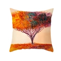 Dettaglio macro del motivo dell'albero dipinto a olio su fodera per cuscino artistica - Albero Lussureggiante Materico Rosso Arancio Viola (TPR409-11)