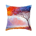 Dettaglio di federa quadrata con stampa artistica di albero dipinto a olio - Albero in Toni Arancio Rosso Blu Viola (TPR409-12)