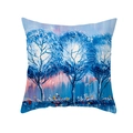 Dettaglio della federa quadrata con alberi dipinti a olio e texture artistiche a pennello - Tre Alberi Astratti in Toni Blu (TPR409-16)