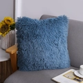 Blue faux fur pillow cover on a gray sofa for modern living room home decoration - Blue