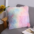 Rainbow gradient faux fur pillow cover on a gray sofa for home office decor - Colorful