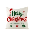 Federa natalizia con motivi festivi e testo Merry Christmas su tessuto effetto lino - 45x45CM (Senza Interno) / Stile Merry Christmas and Happy New Year (JYM136-3)