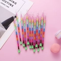 Stackable creative building block crayons with 11 colors and transparent plastic shell - Green Tail Multicolor (A)