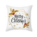 Weiße Frohe Weihnachten Kissenhülle mit goldenen Blättern und roten Beeren Dekoration - Roter Beerenkranz (TPR413-2)