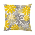 Waterproof floral polyester linen cushion cover with modern yellow and grey flower print - 45x45cm / Yellow Grey Layers (SF001-27)