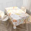 Waterproof linen dining tablecloth with colorful feather patterns and matching cushions - Colorful Art Feather (ZB017-7)