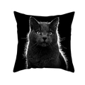 Dettaglio della federa in pelle di pesca con stampa realistica di un gatto nero fiero - Testa di Gatto Maestosa (TPR412-11)