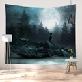 Wandteppich mit Mitternachtswald, großem Mond und Rentier-Silhouette für Schlafzimmer - Mitternachtswald Elch (CGT060-5)