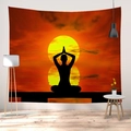 Nordischer Wandteppich mit Sonnenuntergangs-Yoga-Silhouette für Schlafzimmer Deko - Yoga Sonnenuntergang Meditation (CGT060-8)