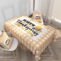 Golden Thanksgiving linen tablecloth set with pumpkin pattern and plaid pillowcases - Thanksgiving Pumpkin Cart (ZB029-6)