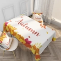 Autumn themed white linen tablecloth with red maple leaves and Autumn script design - Maple Leaf Text (ZB029-7)