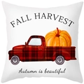 White fall cushion cover with red plaid truck and orange pumpkin harvest design - Fall Harvest Pickup Truck (TPR402-7)