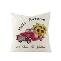 Fall pillow cover with red vintage truck and sunflowers on beige linen fabric - 45x45cm / Sunflower Pickup Style (JYM130-6)