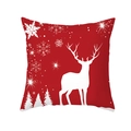 Red Christmas pillow cover featuring white reindeer silhouette and snowflake patterns - Red Background Large Elk Silhouette Style (TPR406-8)