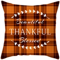 Autumn maple leaf plaid pillowcase with Beautiful THANKFUL Blessed quote in orange - Thankful and Blessed Plaid (TPR402-8)
