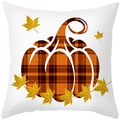 White peach skin pillow cover with autumn orange plaid pumpkin and maple leaf motif - Plaid Large Pumpkin (TPR402-9)