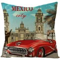 Vierkante decoratieve kussensloop met vintage Mexico-Stad illustratie - Jym135- (4) / 45x45 Vierkant (Geen Vulling)
