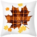Fall maple leaf decorative pillowcase with orange and black plaid pattern on white base - Plaid Large Maple Leaf (TPR402-10)