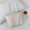 Borsa tote beige crema con trama a onde e doppi manici per donna - Bianco Sporco