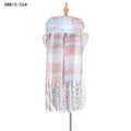 Pink and blue plaid faux mohair scarf with thick tassels displayed on a white mannequin - Pink Plaid (GWB15-06#)