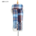Winter plaid scarf with thick tassels in sky blue, brown, and white checkered pattern - Blue Plaid (GWB15-07#)