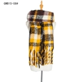 Checkered mohair-like scarf in yellow, black, and white with long fringe tassels - Brown Plaid (GWB15-08#)