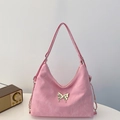 Light pink butterfly shoulder bag with gold metal buckle and adjustable chain strap - Pink